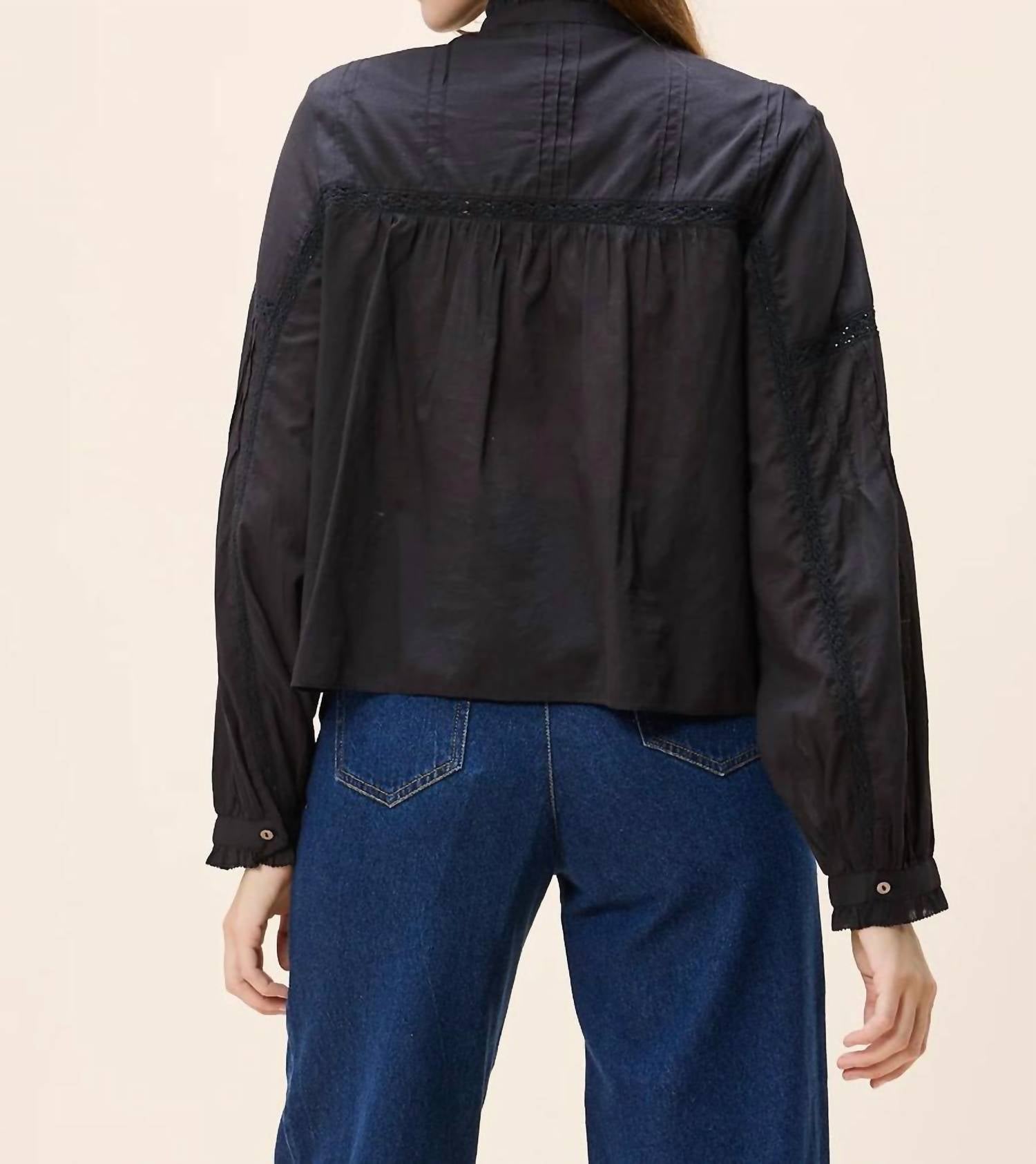 Cleobella Morea Top in black 1 - women's long sleeve top - detail view
