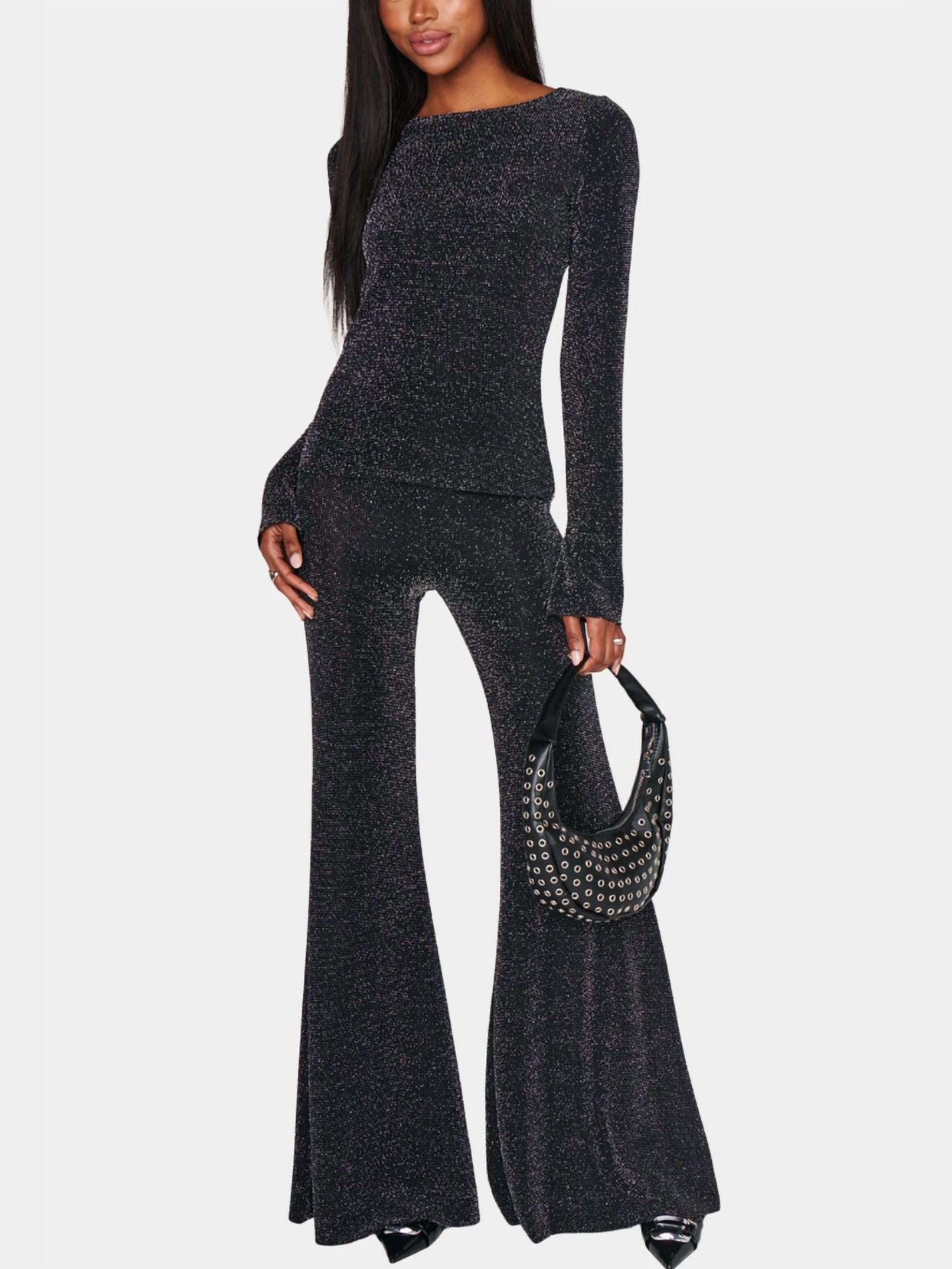 Show Me Your Mumu Bowie Bells Pant in black dancing queen shine - women's pants