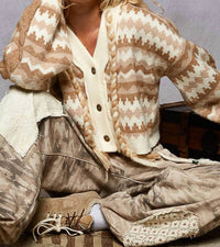 Pol - Array Of Chevron Pattern Hooded Sweater Cardigan