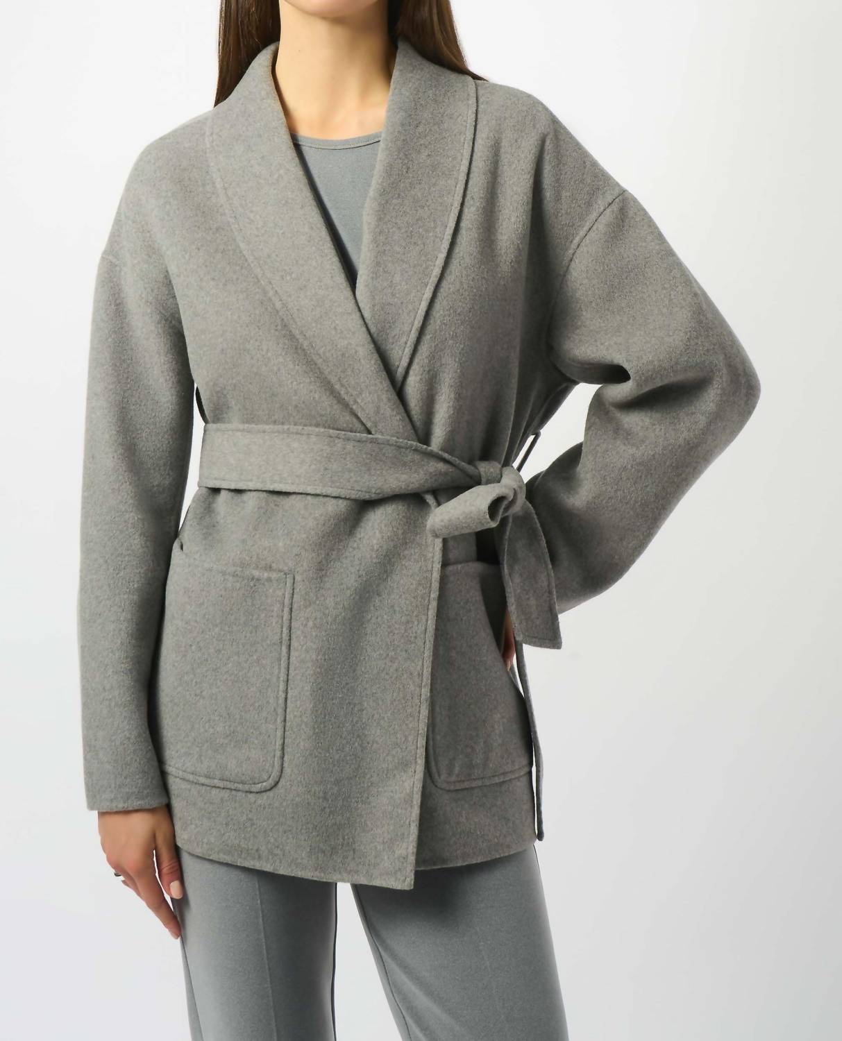 Joseph Ribkoff - Wool Blend Belted Coat With Shawl Collar