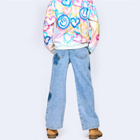 Hannah Banana Rhinestone Shadow Heart Denim Jeans in blue - kids' jeans - detail view