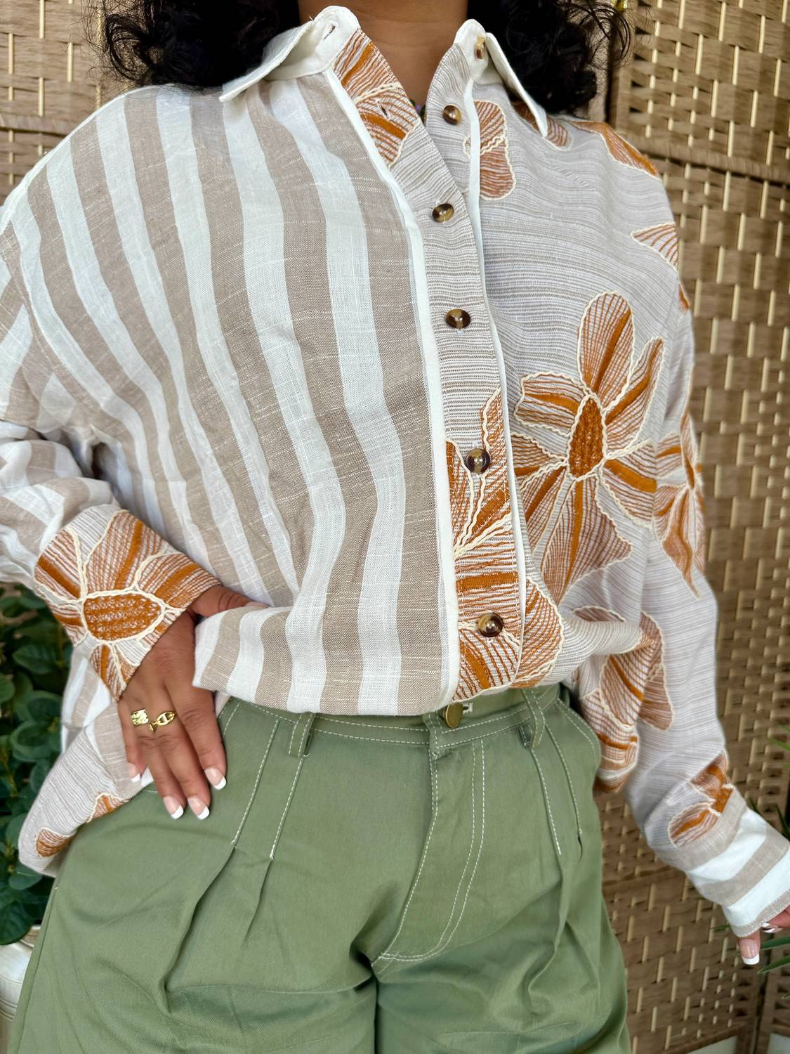Sew In Love - Button-down Floral And Stripe Printed Top