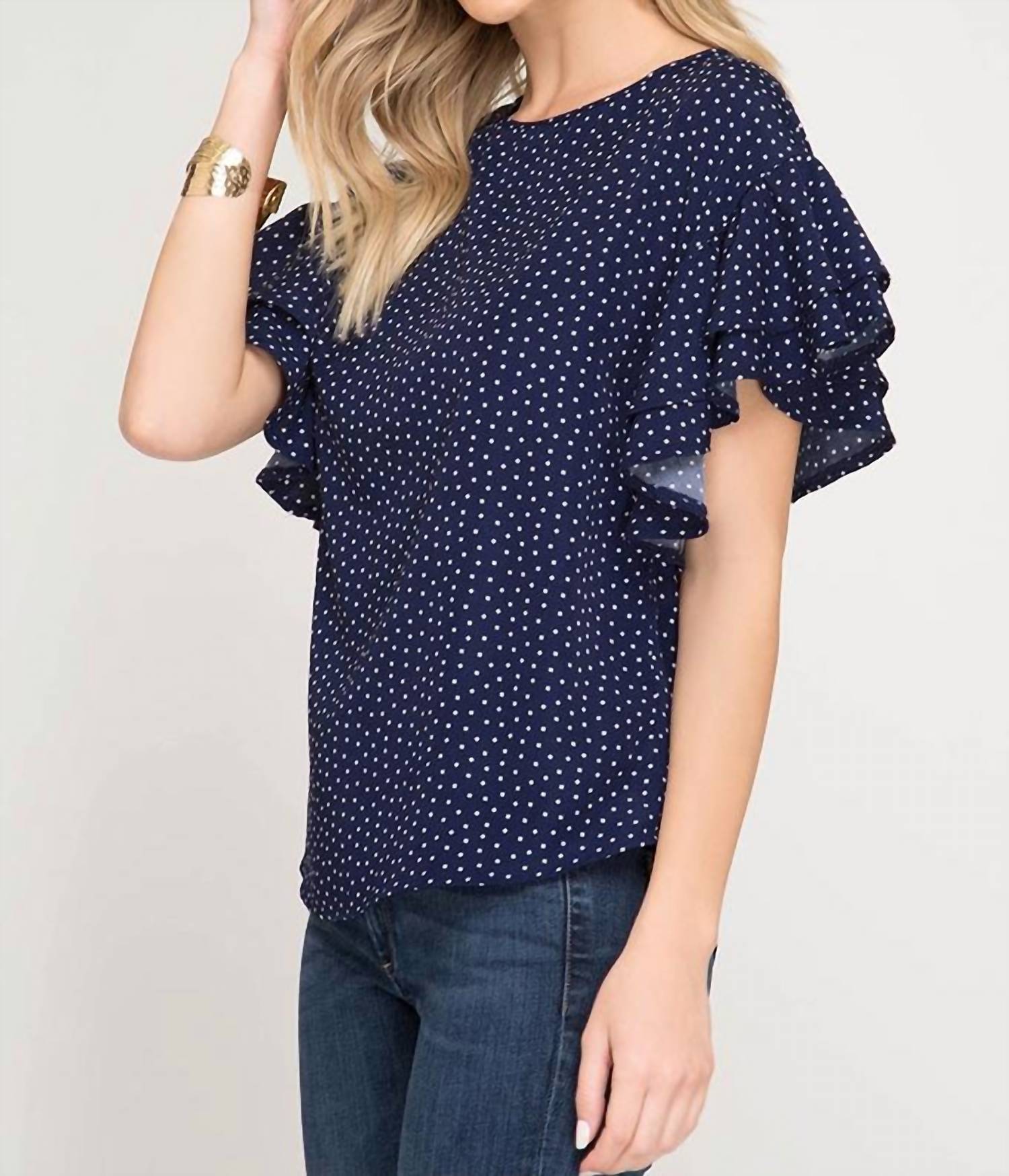 She + Sky - Double Ruffle Polka Dot Top