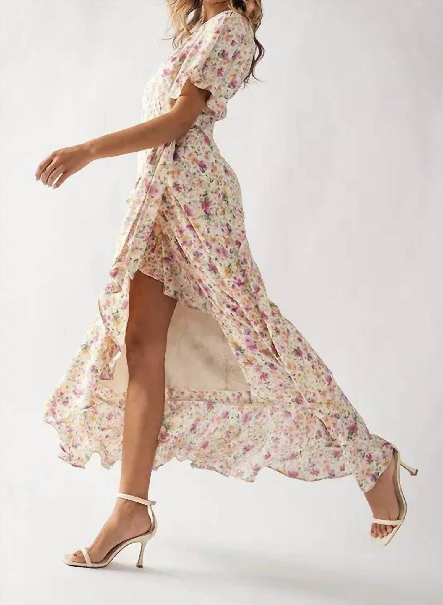 Urban Daizy - Floral Asymmetrical Wrap Maxi Dress