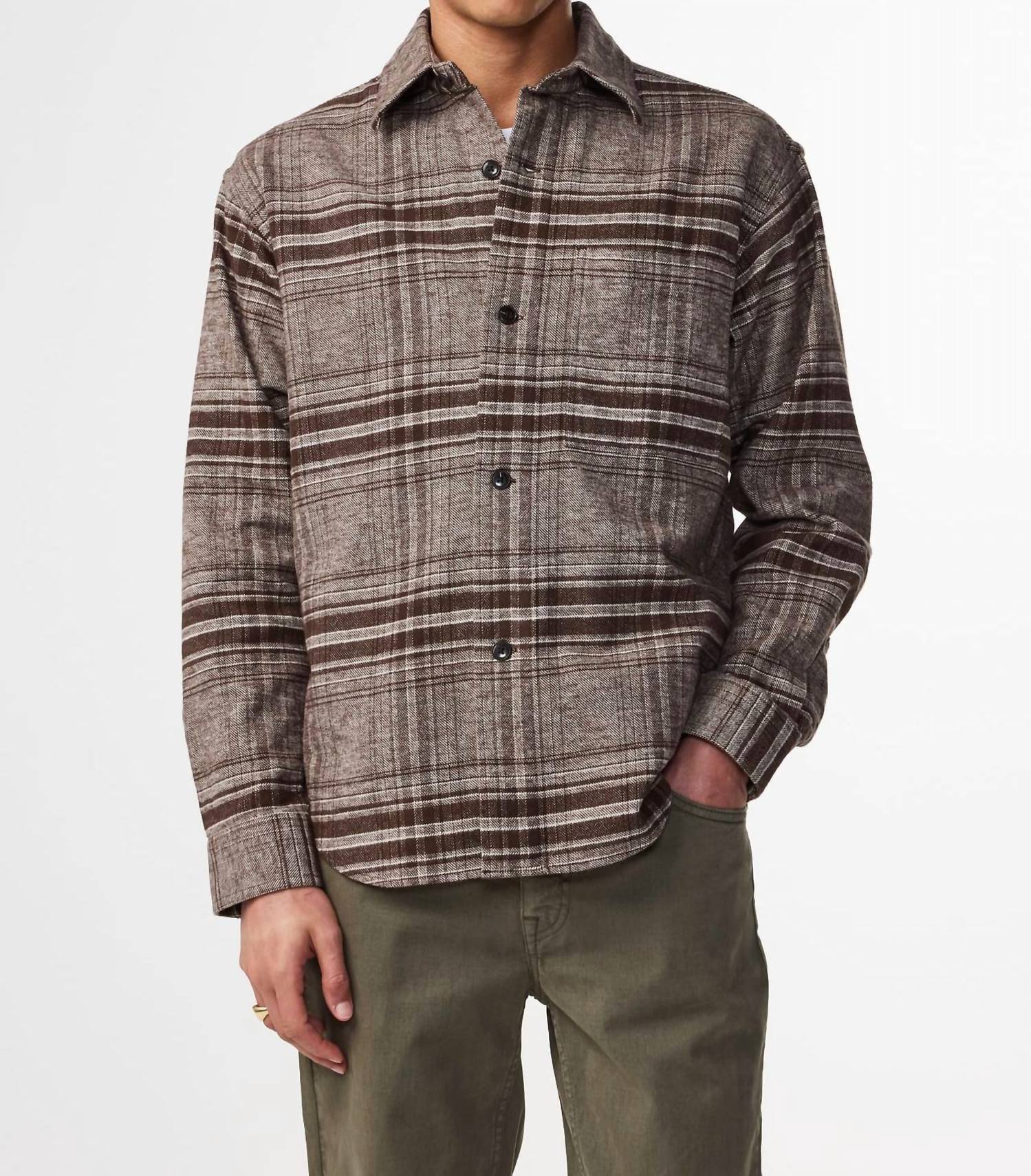 NN07 Adwin Checked Overshirt in cream check - men's shirt