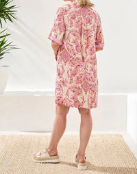 Tribal - Short Sleeve Collared Shift Mini Dress