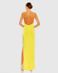 Mac Duggal - Rhinestone Encrusted Side Slit Cami Bodycon Gown
