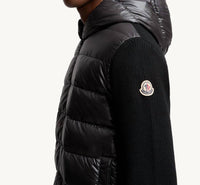 Moncler Padded Wool Zip-Up Hoodie in black - men's jacket - detail view