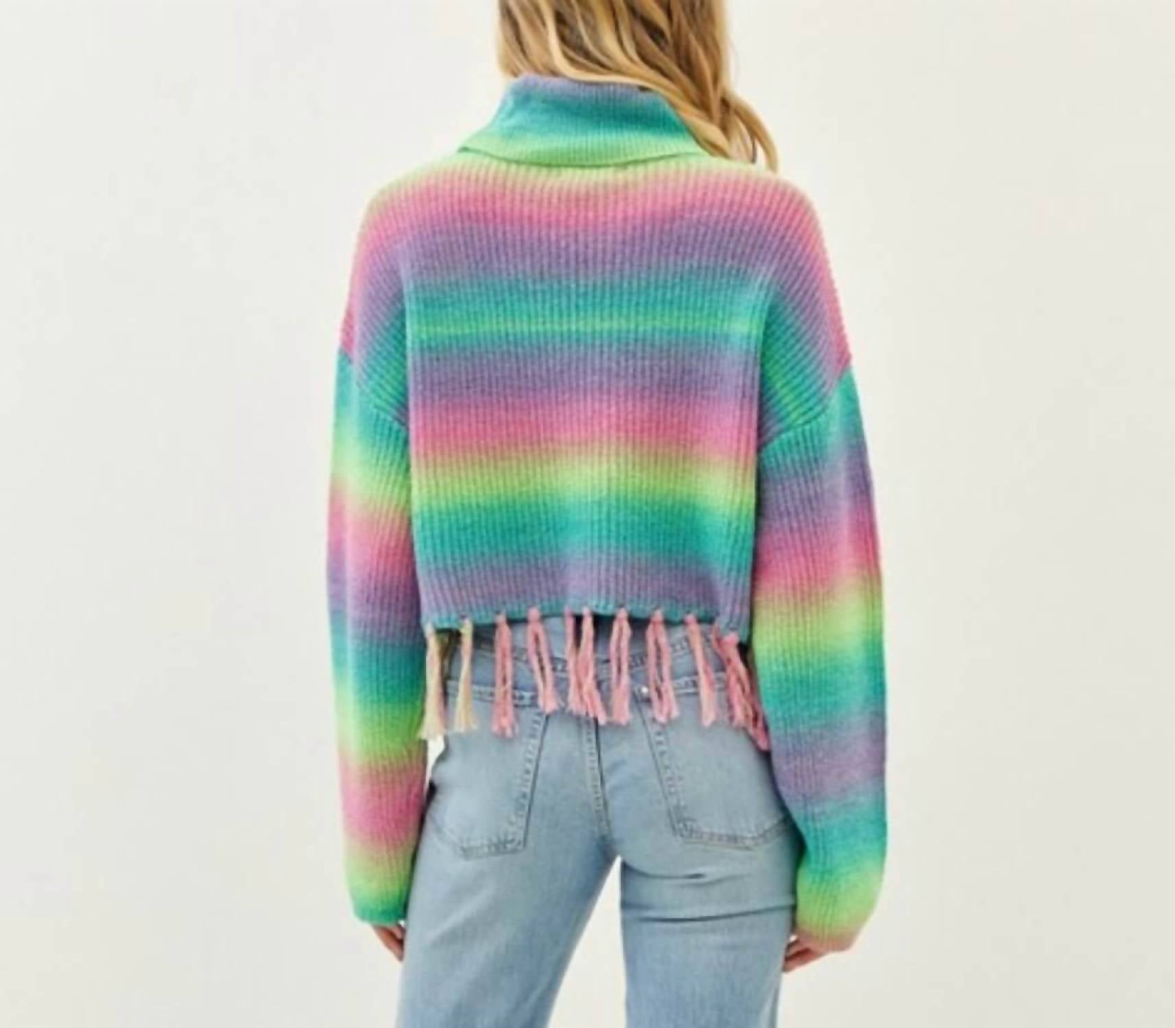 Idem Ditto - Addie Colorful Striped Sweater With Fringe