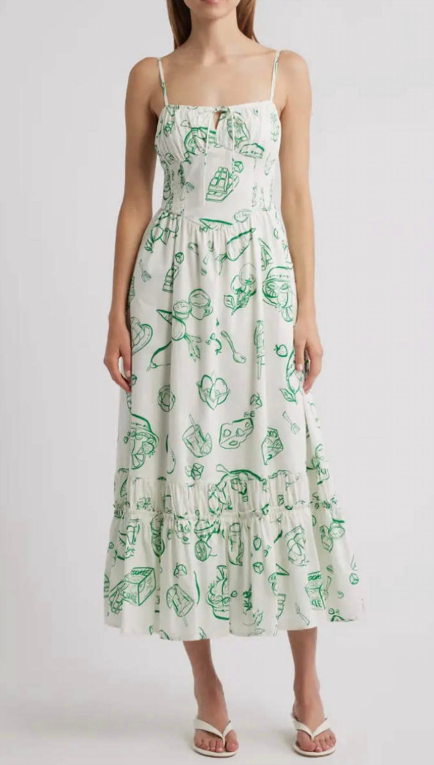 MOON RIVER Doodle Line Midi Dress in green multi - women's dress