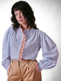 Cape Cove - Jewel Trim Cotton High Neck Blouse