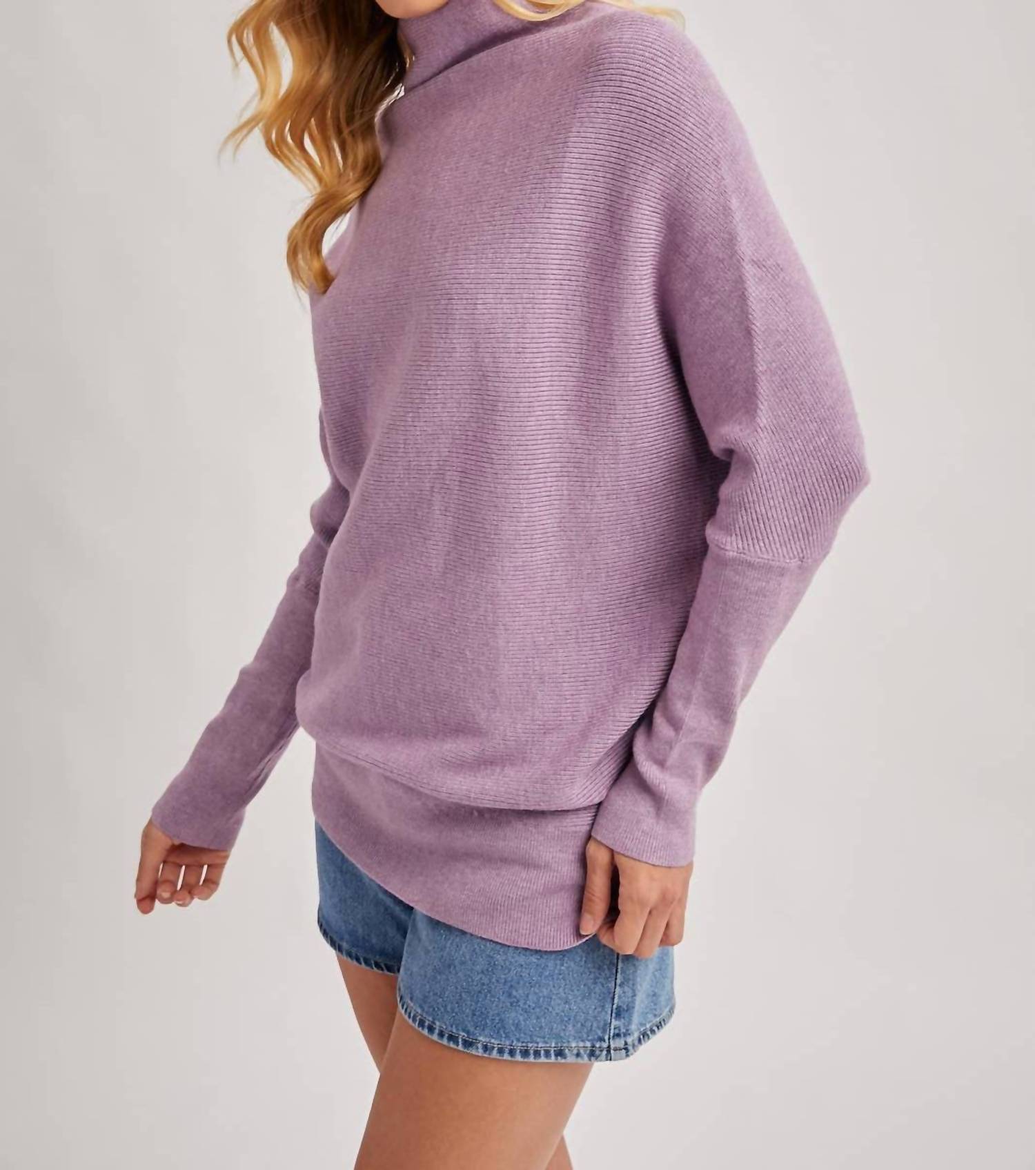 BluIvy Slouch Neck Dolman Sleeved Pullover Sweater in lavender - women's sweater - view 6
