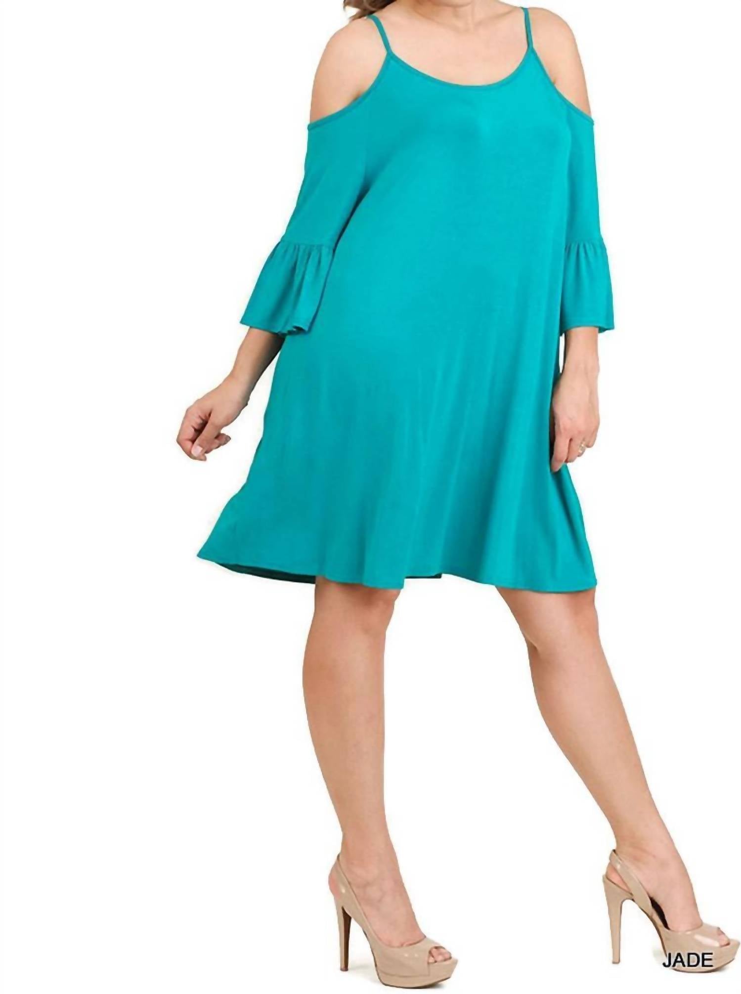 Umgee - Open Shoulder Ruffle Sleeve Dress