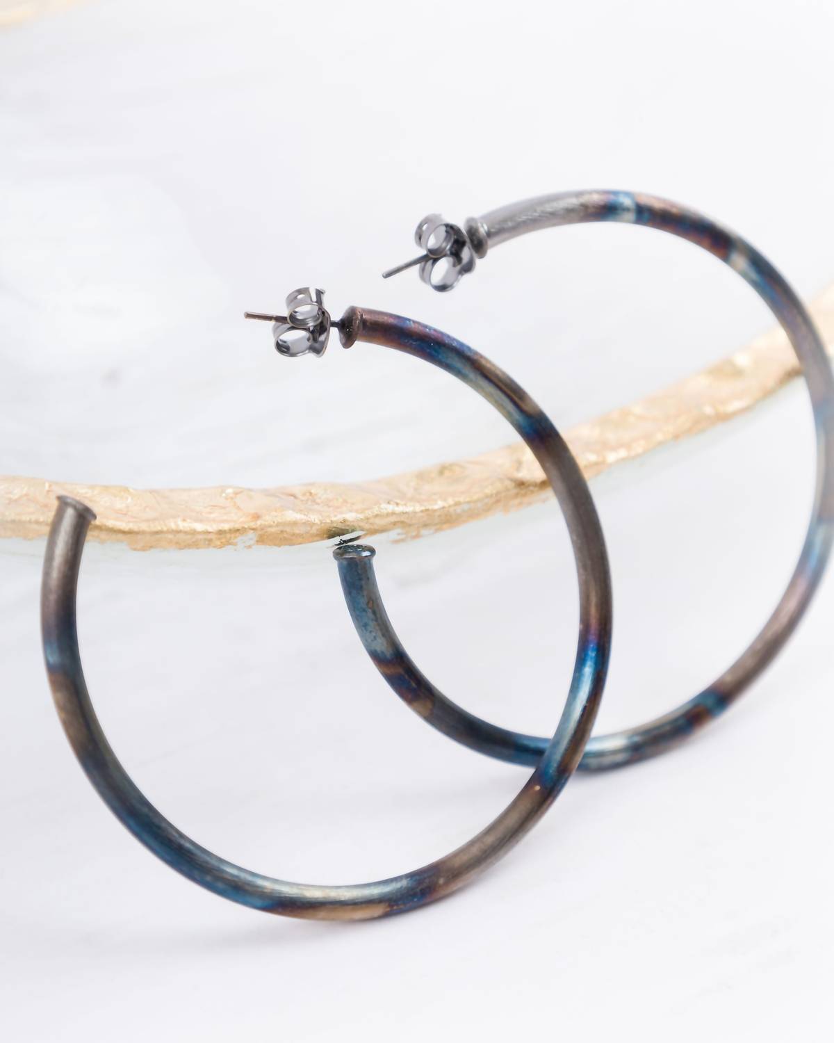 SHEILA FAJL Women's Arlene Large Hoops in burnished gunmetal - women's jewelry - detail view
