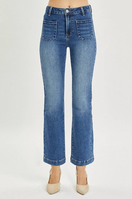 Risen - Patch Pocket Boot Cut Ankle Jeans