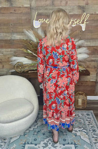 Pine Apparel - Floral Tie Maxi Dress