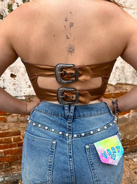 Blue B - Charlie Faux Leather Studded Buckle Crop Tube Top