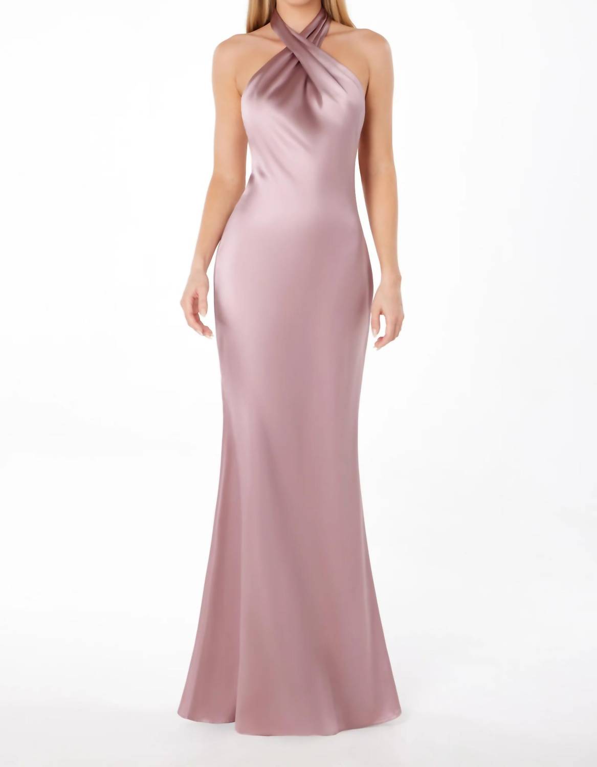Astee - Cross Satin Maxi Prom Dress