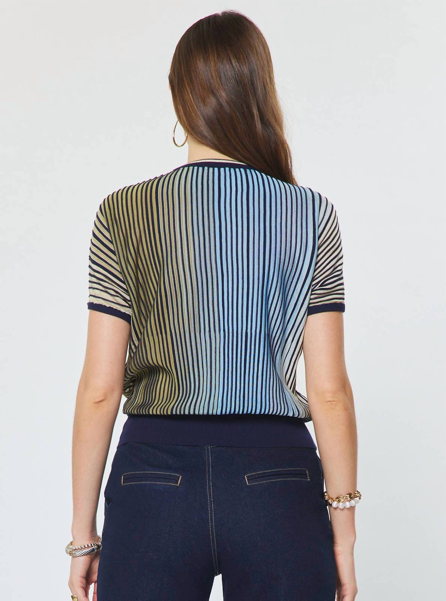 Current Air - Striped Dolman Sleeve Sweater And Midi Skirt Set