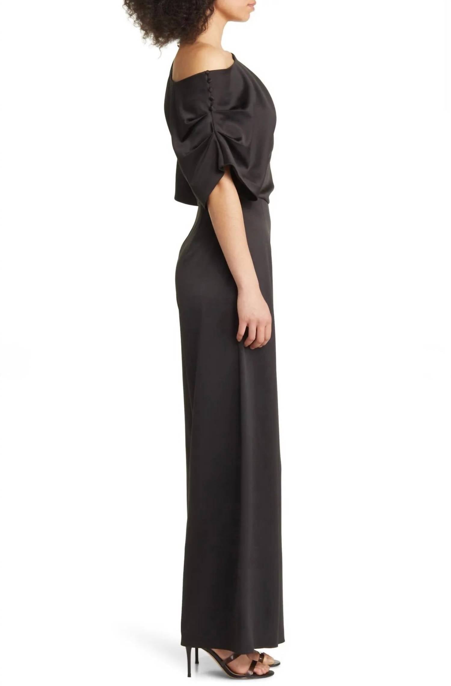 ELLIATT Amari Off Shoulder Wide Leg Satin Jumpsuit in black - women's pants - alternate view