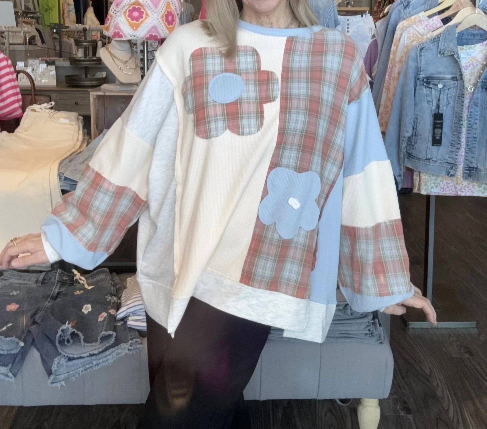Haptics - Floral Patch Color Block Knit Top
