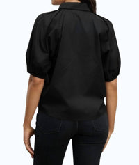 Velvet by Graham & Spencer Autumn Puff Sleeves Shirt in black - women's blouse - detail view