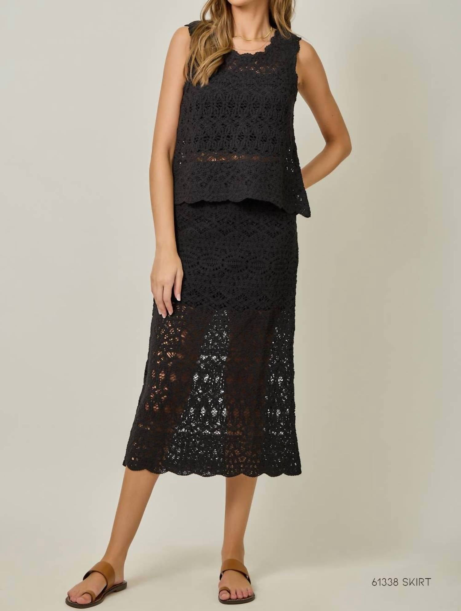 mystree Crochet Scallop Hem Top in black - women's tank top - view 6