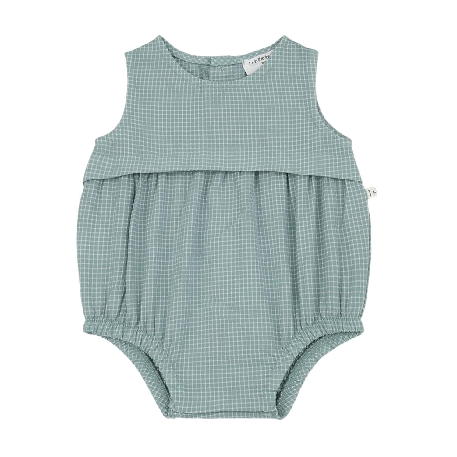 One More In the Family Kids Ugo Check Romper in the family kids ugo check romper in shark - kids' item