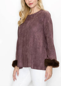 Joh - Annabelle Stretch Suede Top With Fur Accent