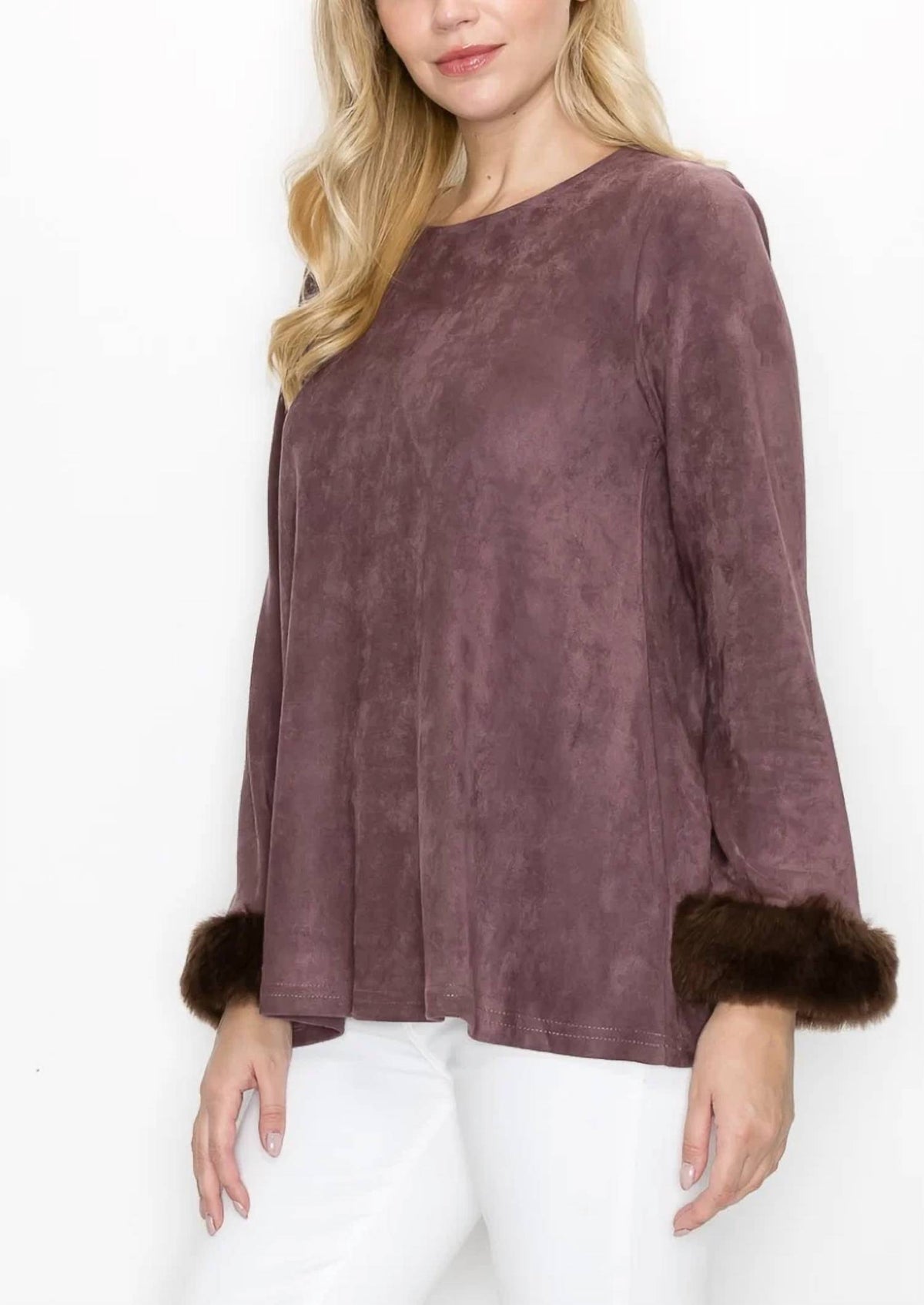 Joh - Annabelle Stretch Suede Top With Fur Accent