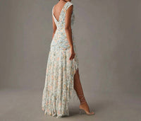 Mac Duggal - Metallic Floral Print Chiffon High-low Gown