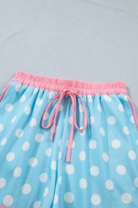 Shewin - Polka Dot Contrast Edge Casual Shorts Set