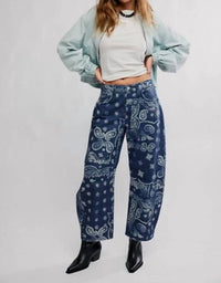 Free People - Good Luck Printed Barrel Jeans