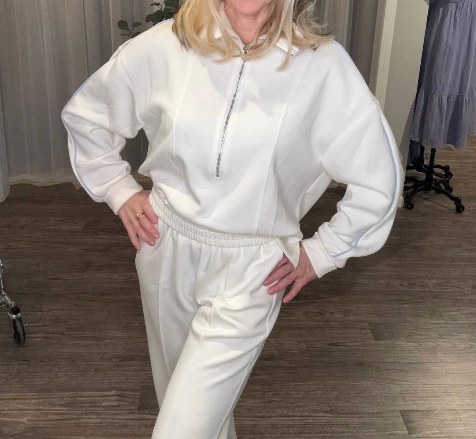 FATE + FORTUNE Mac And Me Quarter Zip Sweatshirt in white - women's top