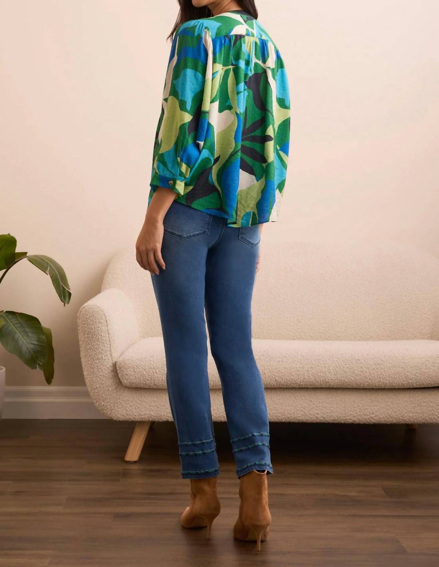 Tribal - Flowy Dolman Sleeve Blouse With Self Covering Buttons