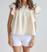 In February - Lucia Flutter Sleeve Blouse With Contrast Trim