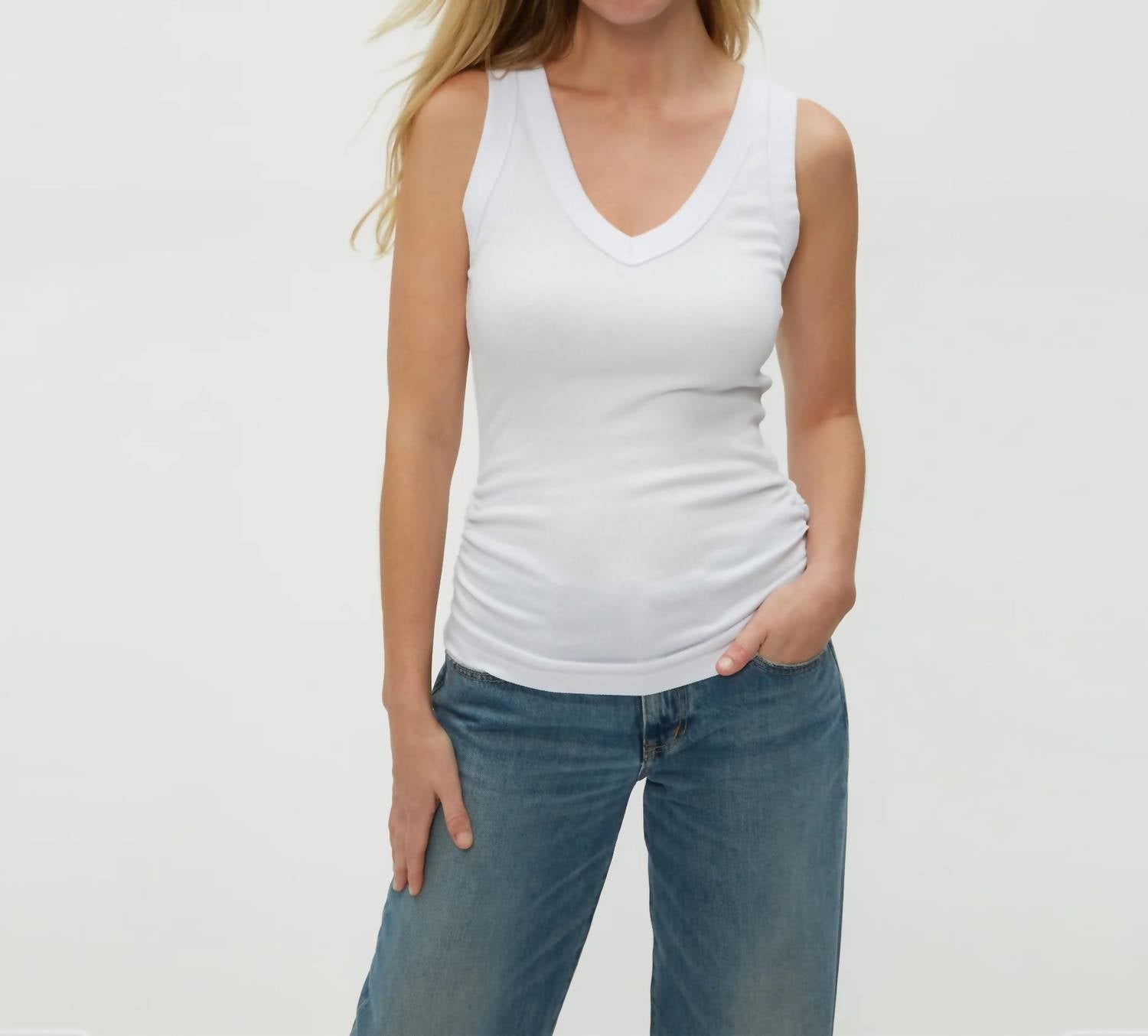 Michael Stars Blanche Ribbed Tank Top in white - women's tank top