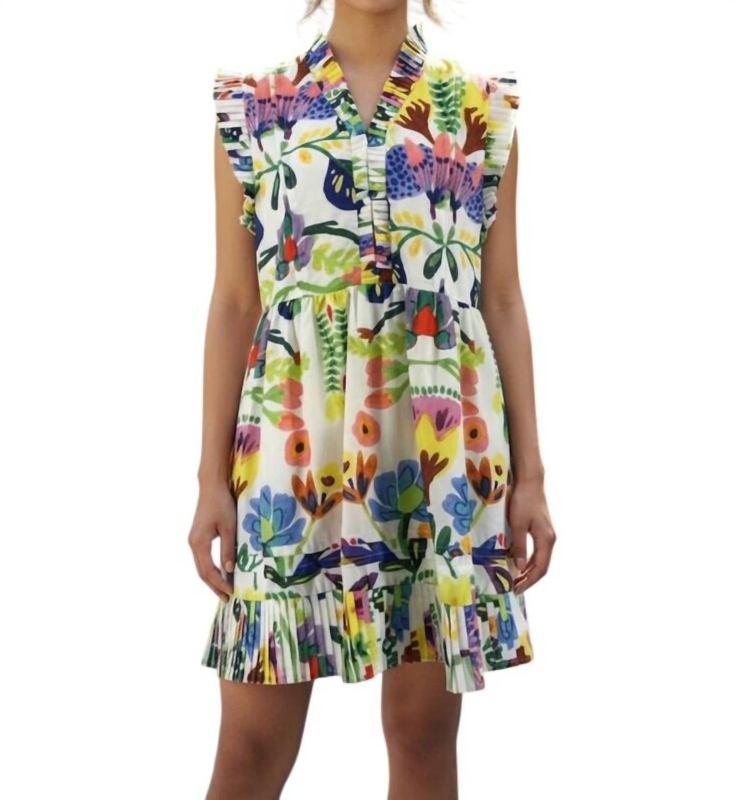 Joy Joy - Pleated Floral Sleeveless Mini Dress