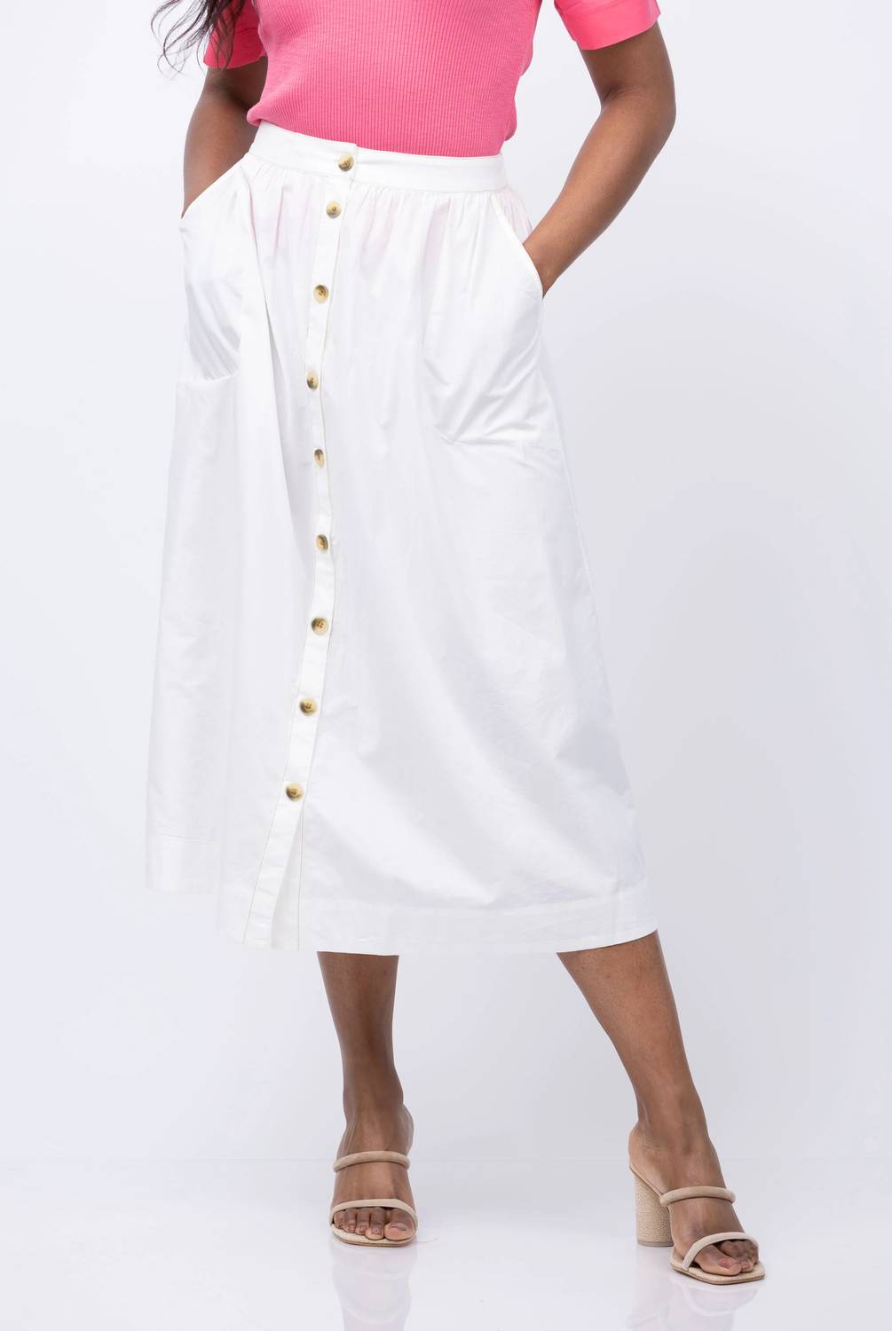 Lilla P - Button Front Long Midi Skirt