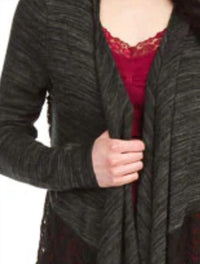 Papillon - Heathered Waterfall Cardigan With Lace Hem
