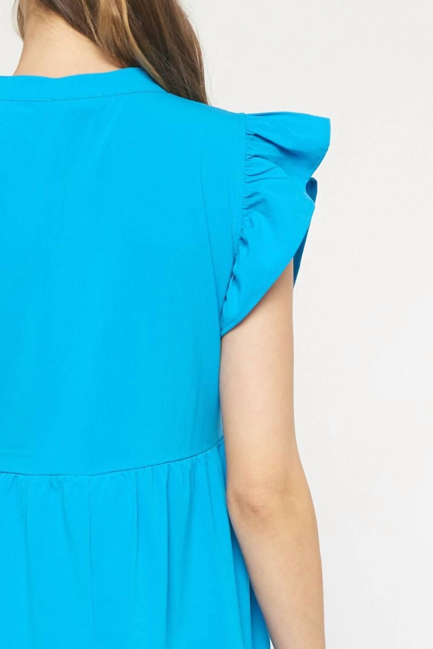 entro Ruffled Pocket Tiered Midi Dress in cobalt - women's dress - view 6