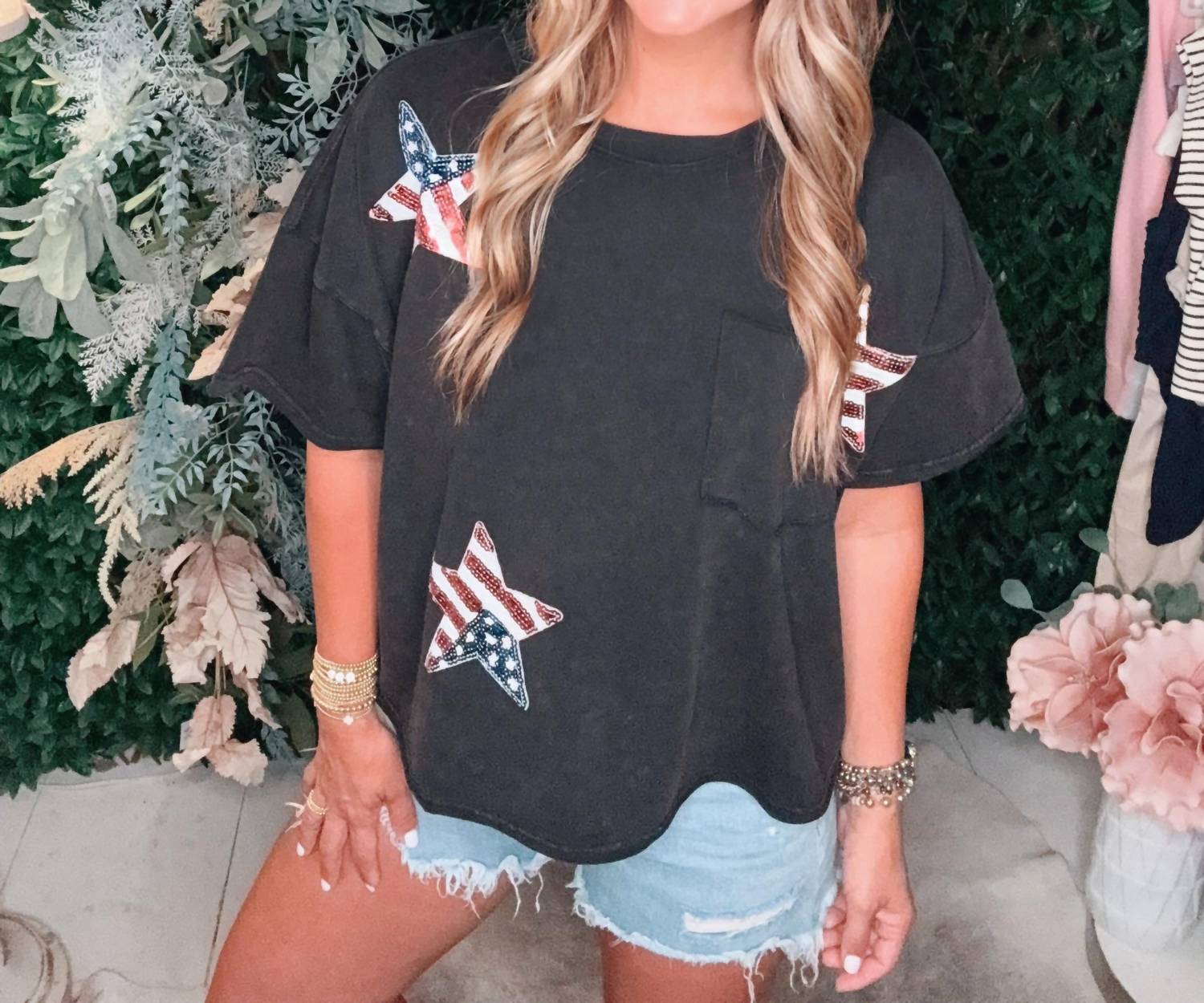 Oddi - Flag Star Sequin Patch Top