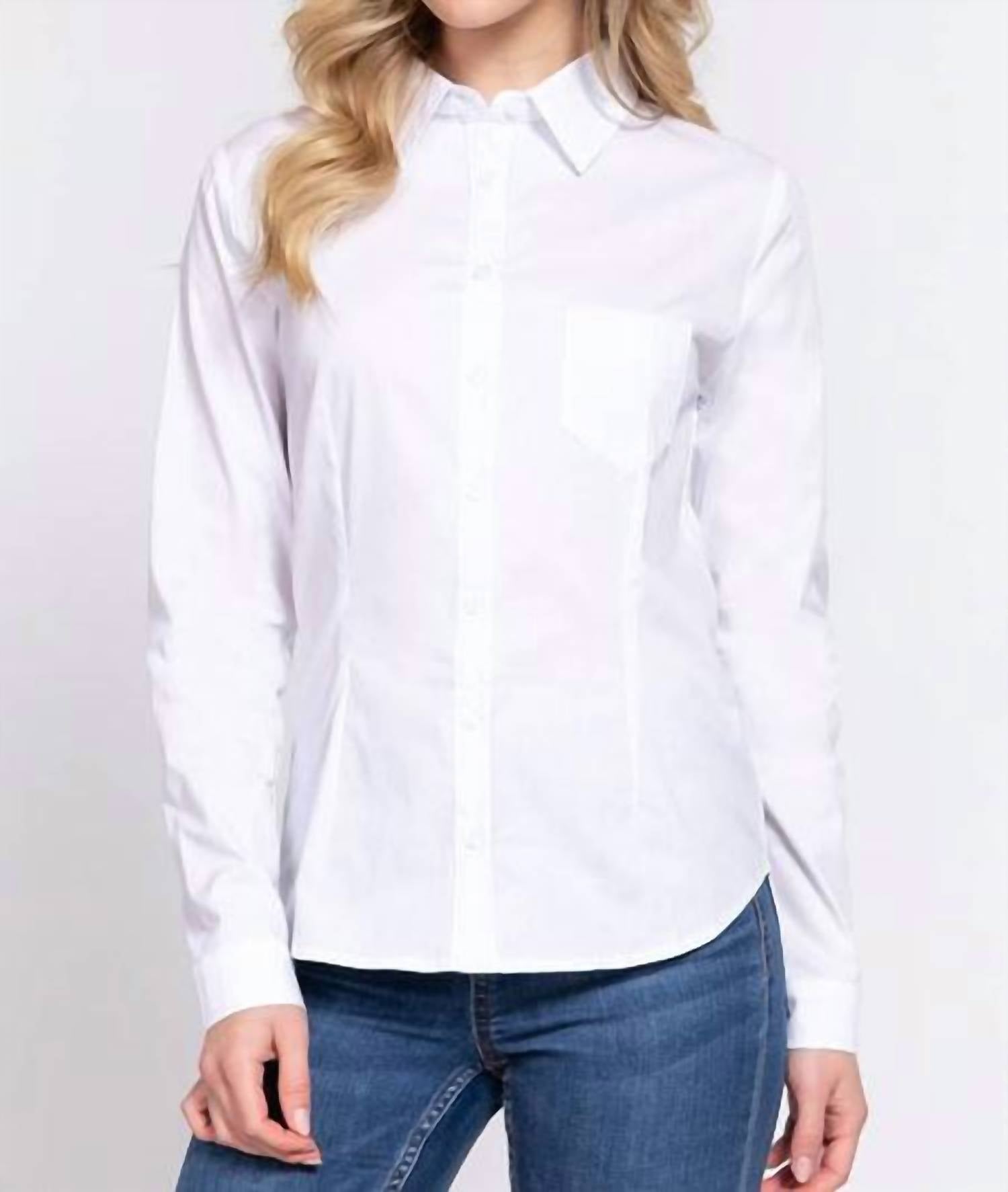 Active Usa - Long Sleeve Button Down Stretch Poplin Shirt