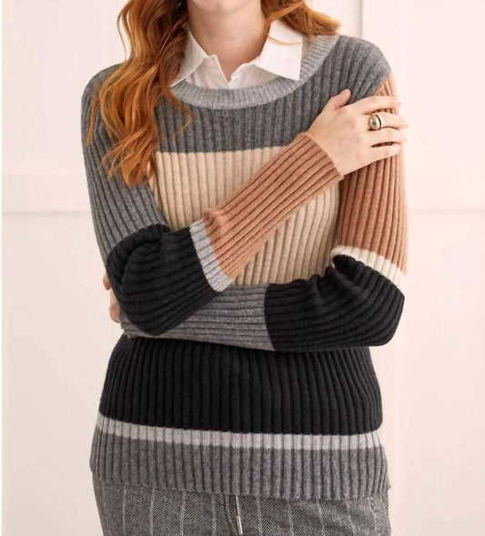 Tribal - Ribbed Color Block Crew Neck Sweater