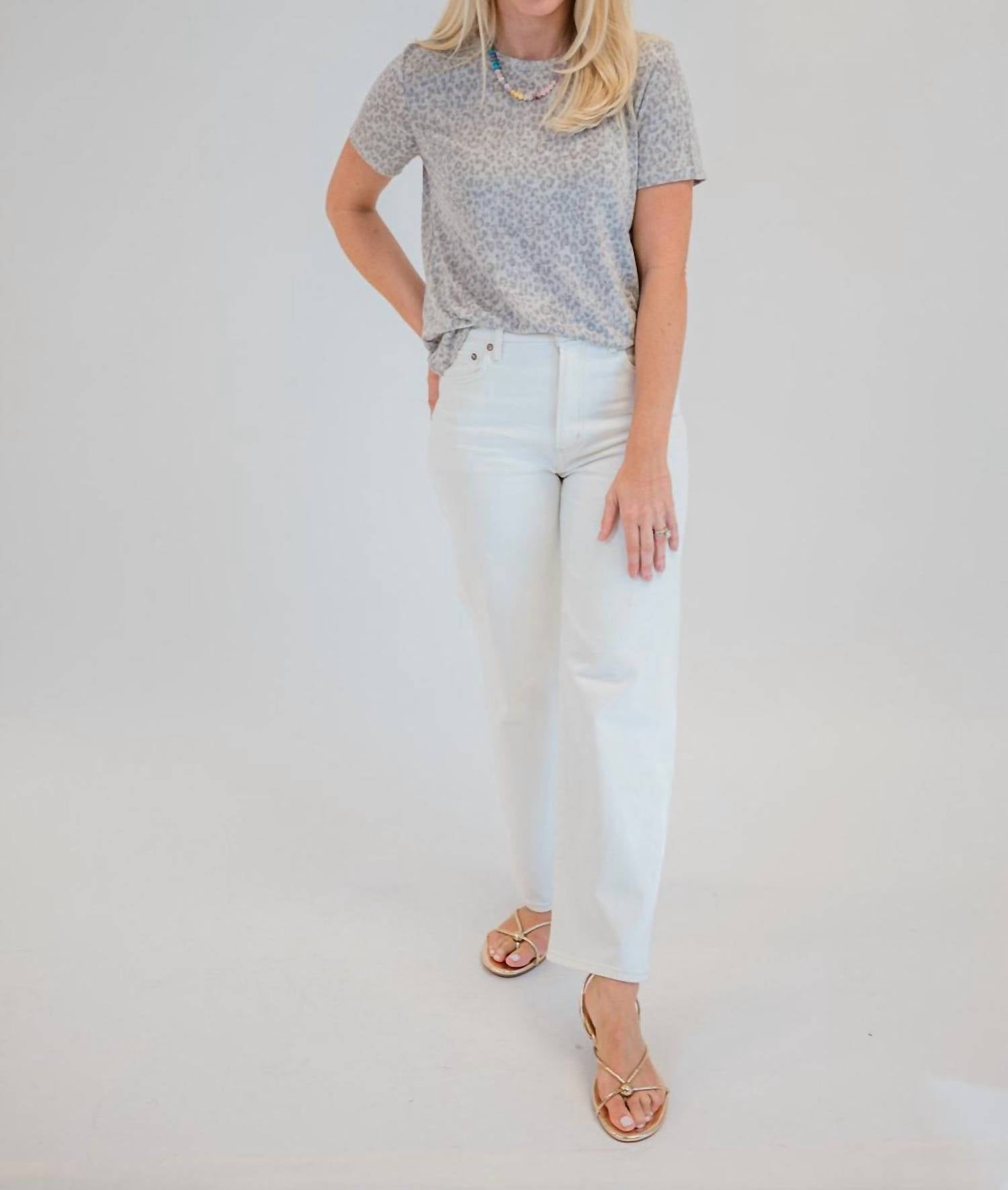 KLd. Signature Olivia Top in grey animal print - women's t-shirt - alternate view
