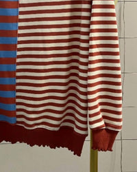 Carole Christian Women's Striped Pullover Sweater in blue cream coral - women's sweater - detail view
