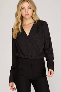 She + Sky - Long Sleeve Woven Bodysuit