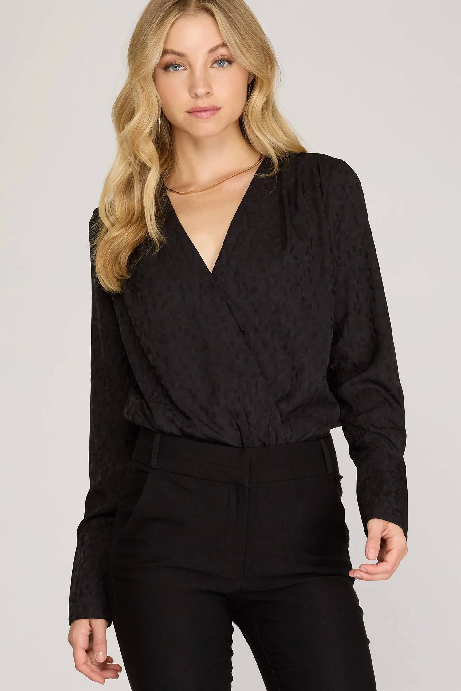 She + Sky - Long Sleeve Woven Bodysuit