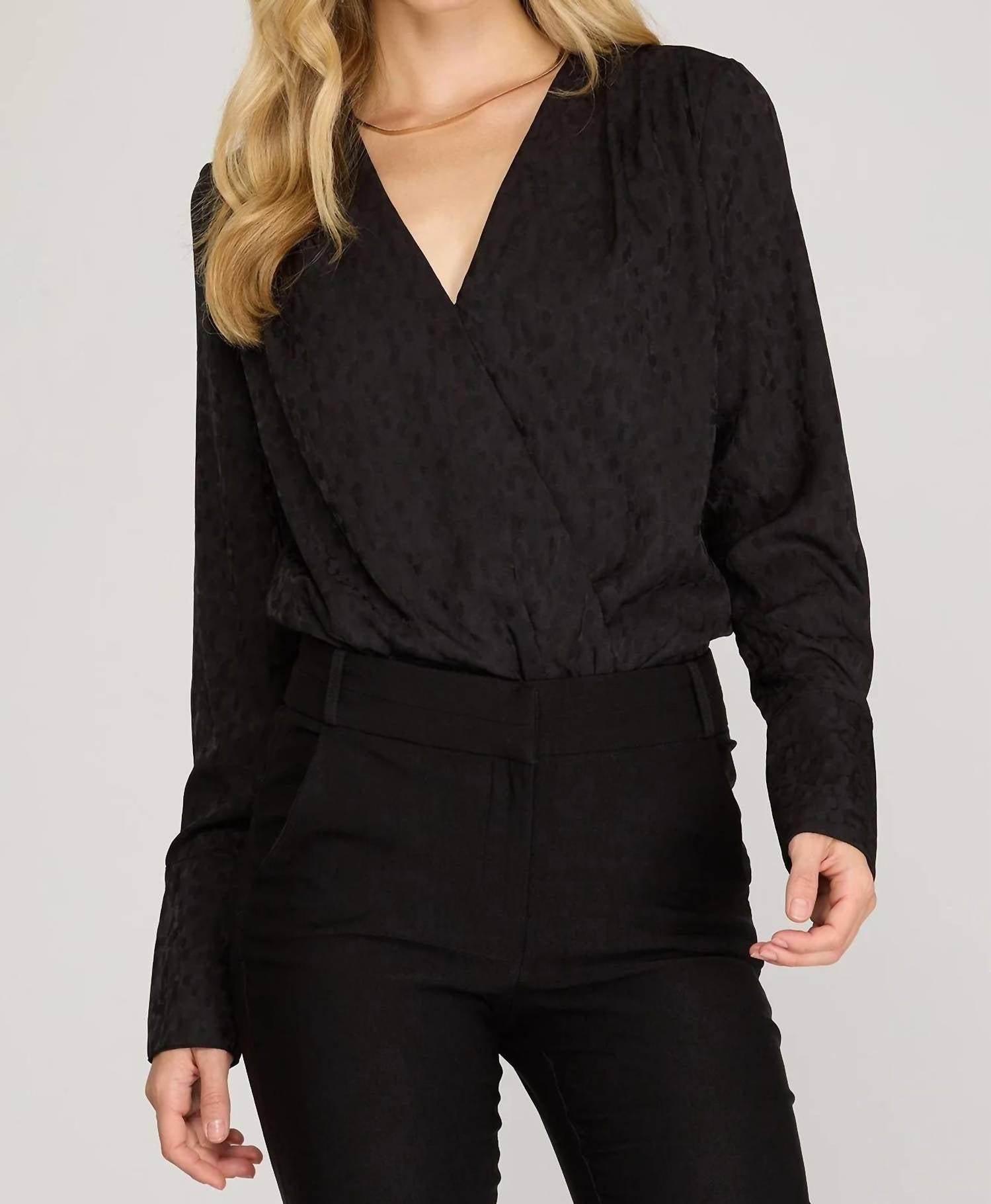 She + Sky - Long Sleeve Woven Bodysuit