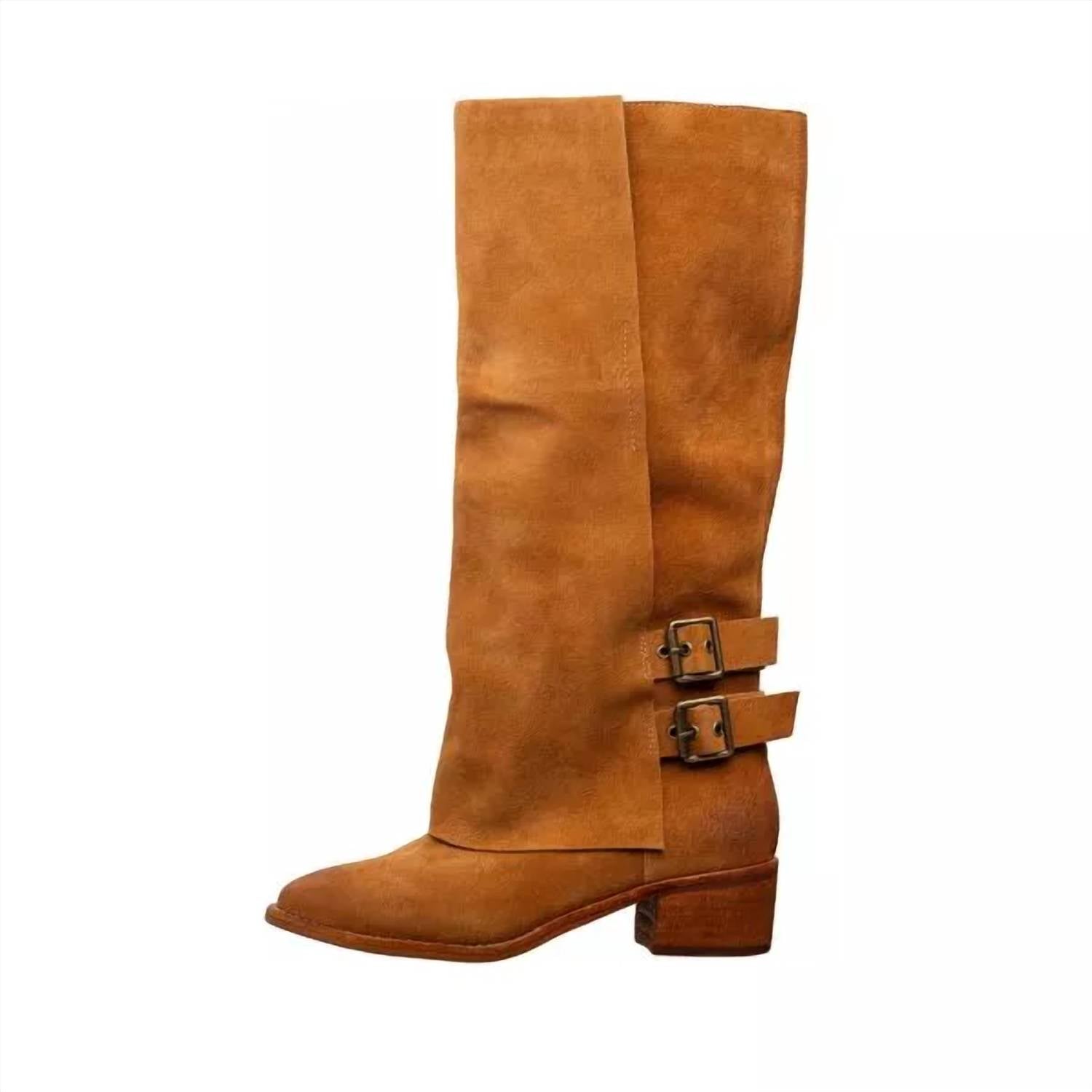 Antelope Women's Tessa Tall Suede Boots in cognac brown - women's shoe - detail view